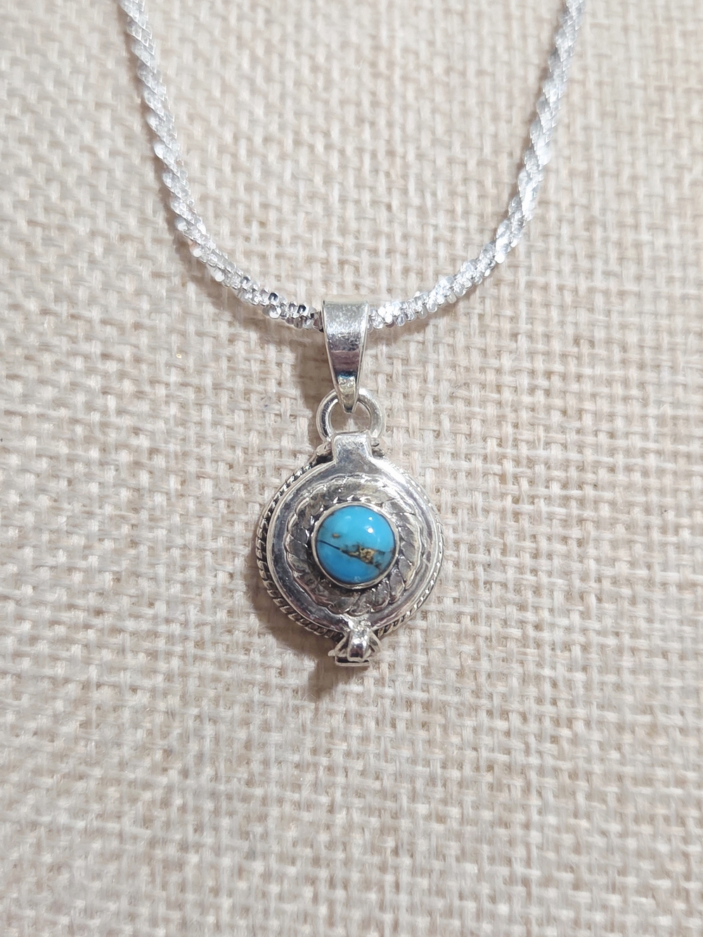 Silver Pendant Necklace with "Poison Pendant" Turquoise Stone -